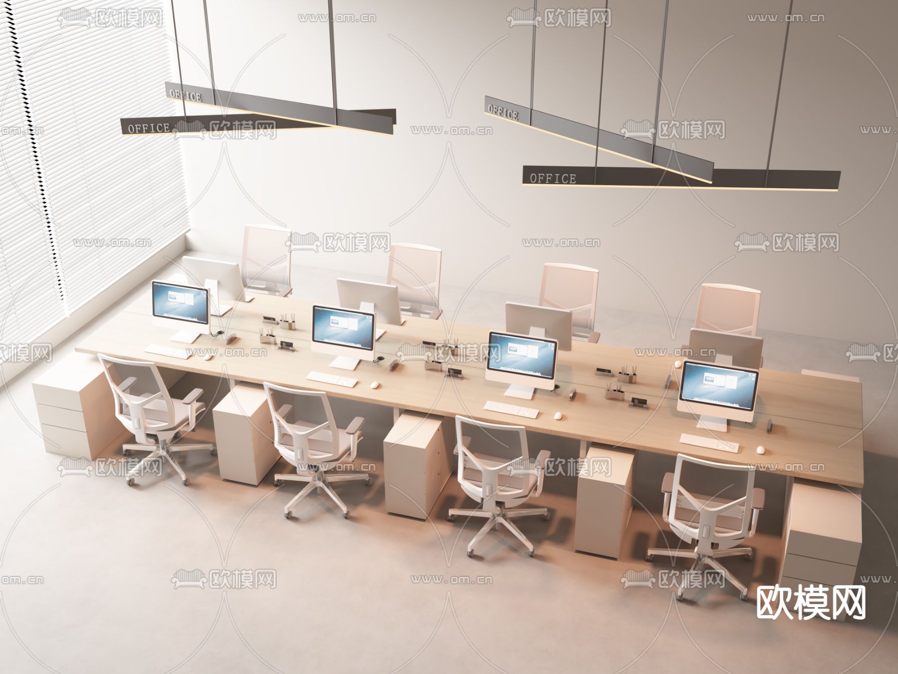 卡位办公桌 公共卫 岗位su模型下载（渲染图2）