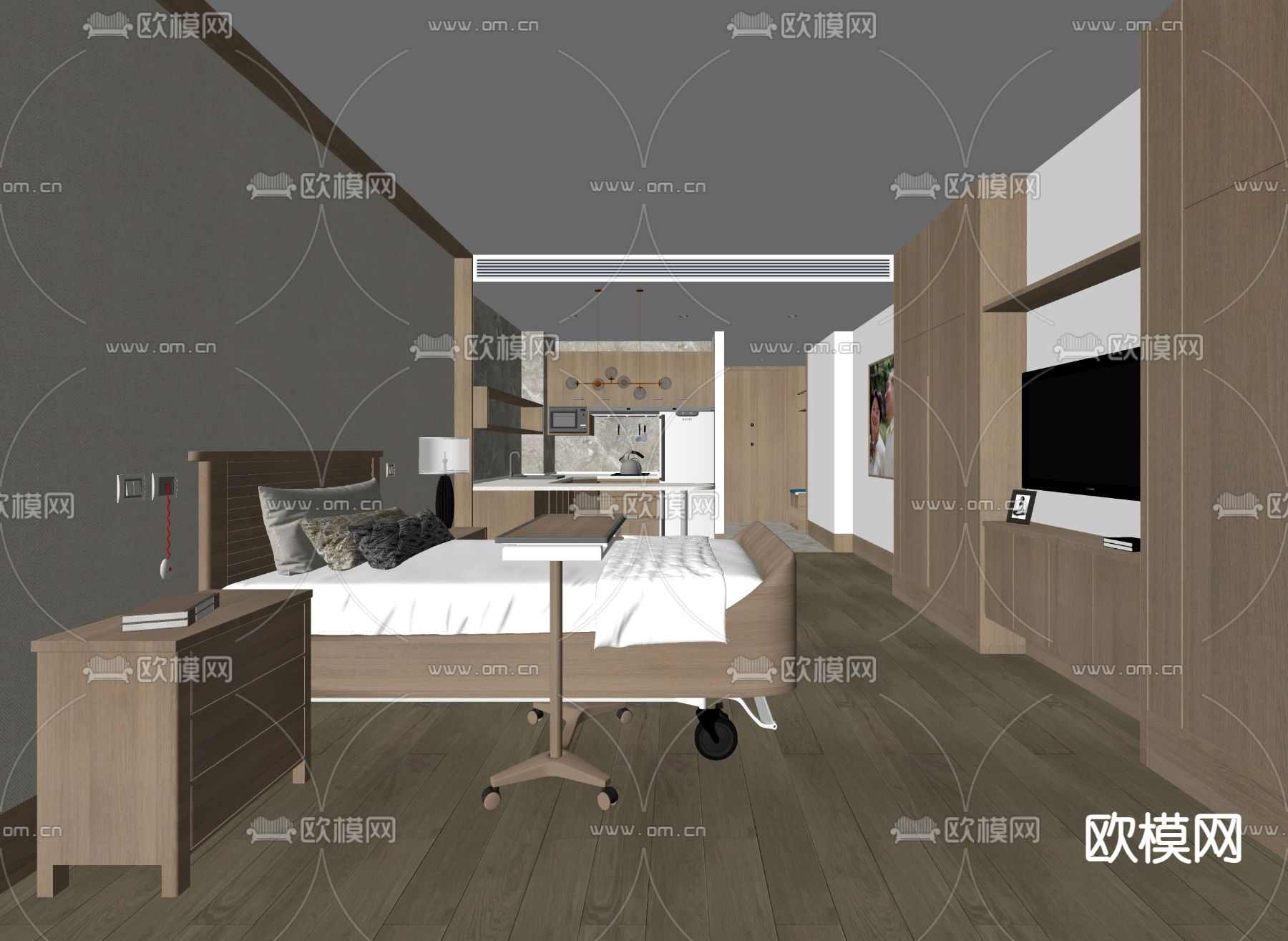 现代养老院 护理房 病房su模型下载（渲染图2）