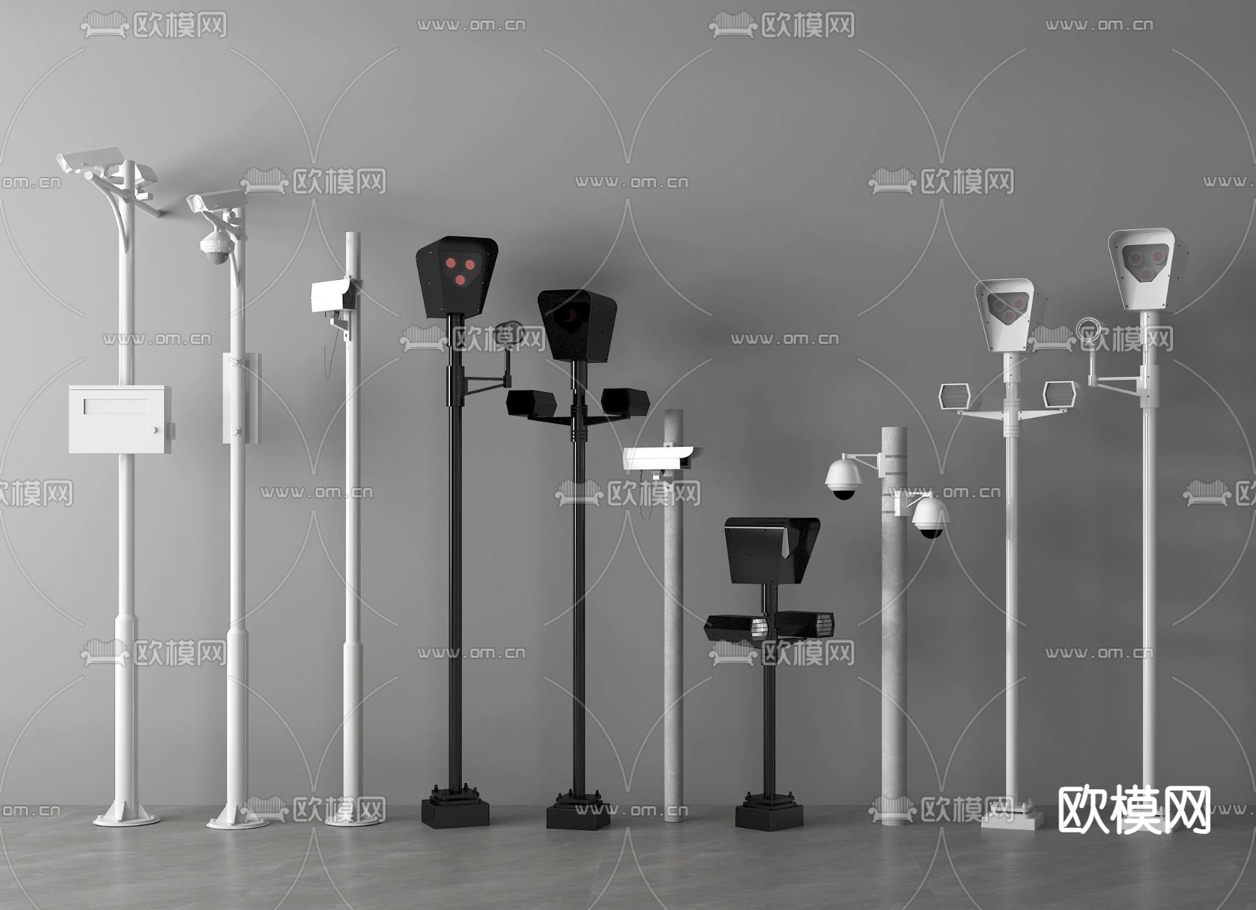 摄像头 高速测速 违章拍照 道路监控su模型下载（渲染图1）