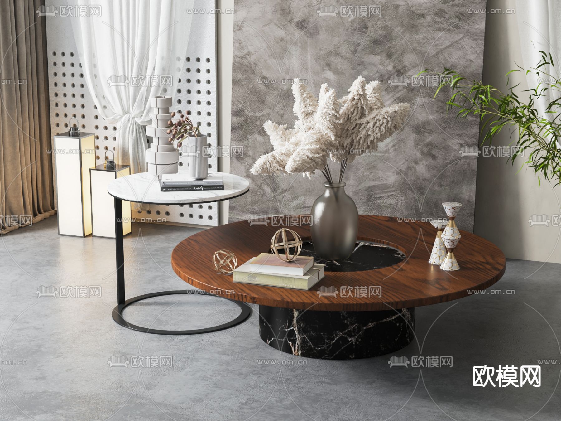 现代子母茶几su模型下载（渲染图1）
