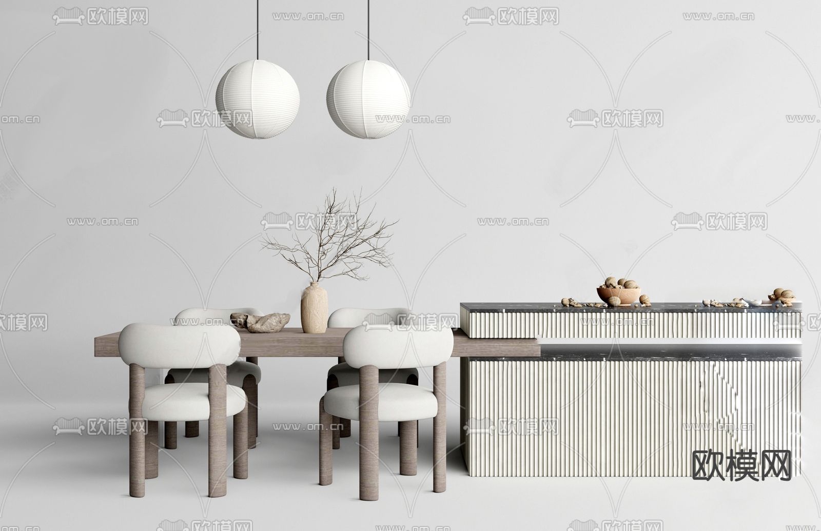 餐桌椅su模型下载（渲染图2）