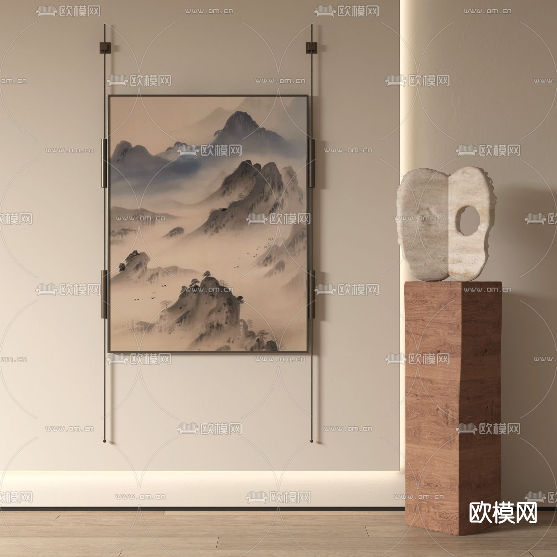 新中式装饰画su模型下载（渲染图2）