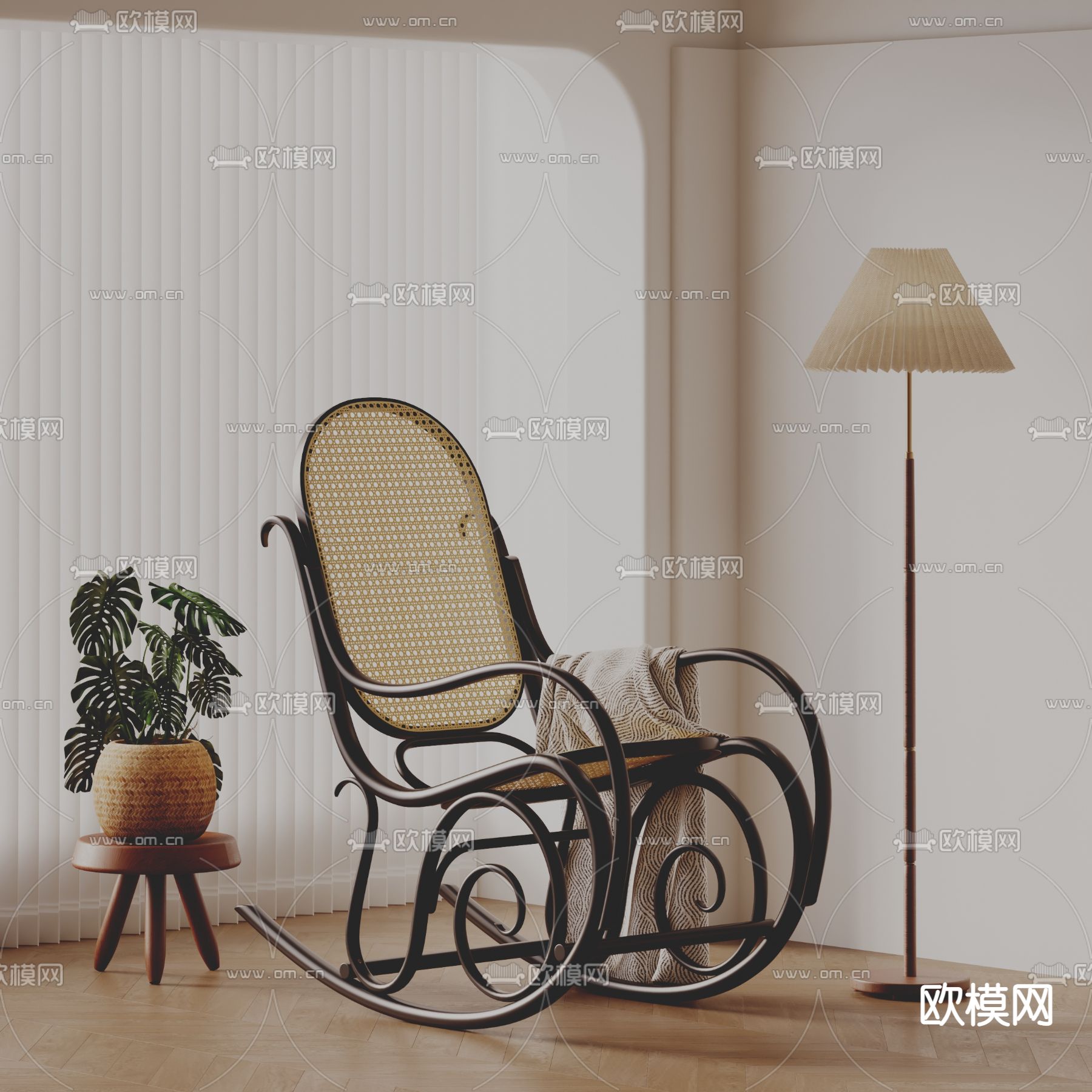 中古风躺椅 摇椅3d模型下载