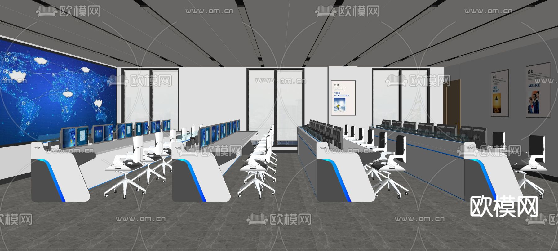现代指挥控制室su模型下载（渲染图1）