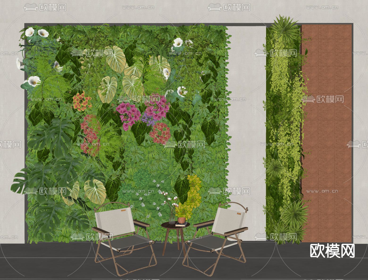 绿植墙 垂吊植物墙 苔藓墙su模型下载（渲染图2）