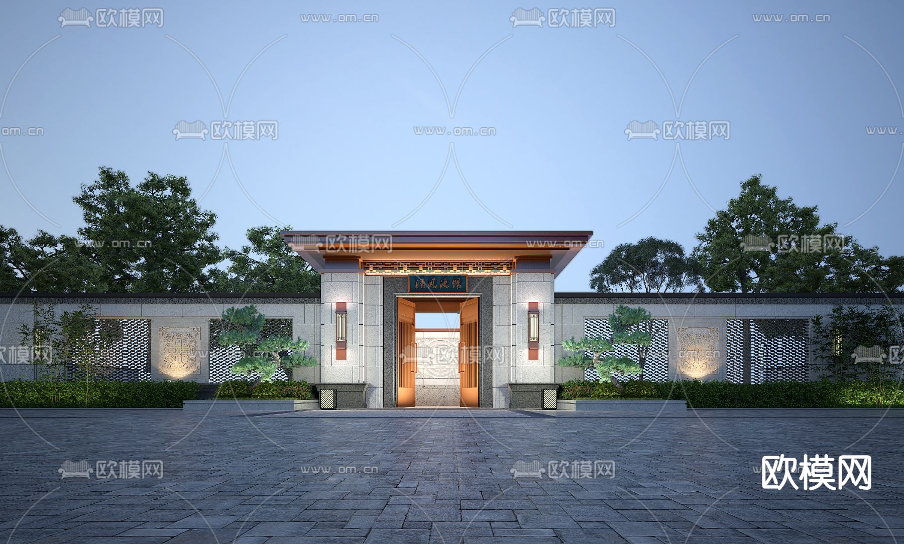 中式别墅门头 门面3d模型下载