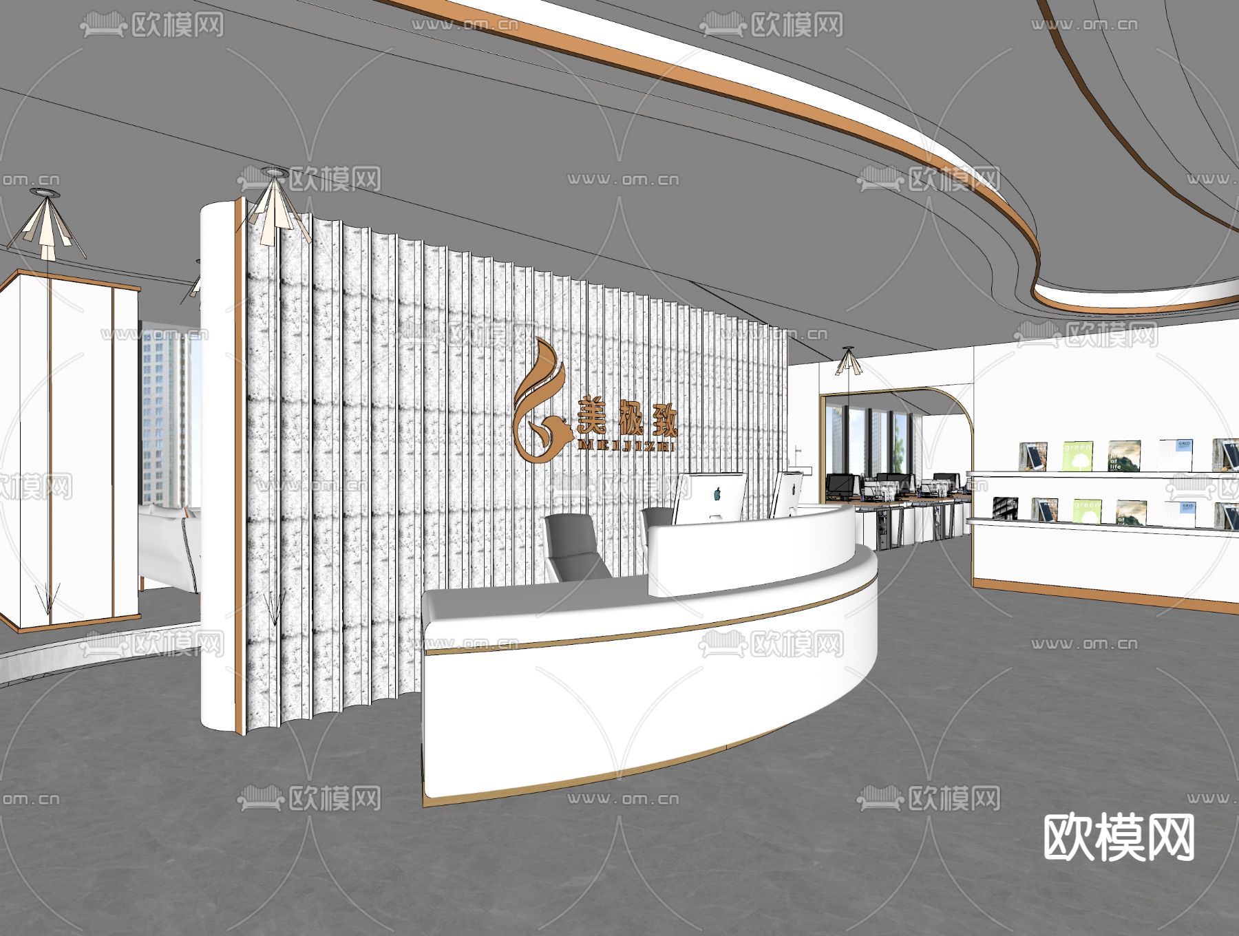美容院前台 洽谈室 休息区su模型下载（渲染图1）