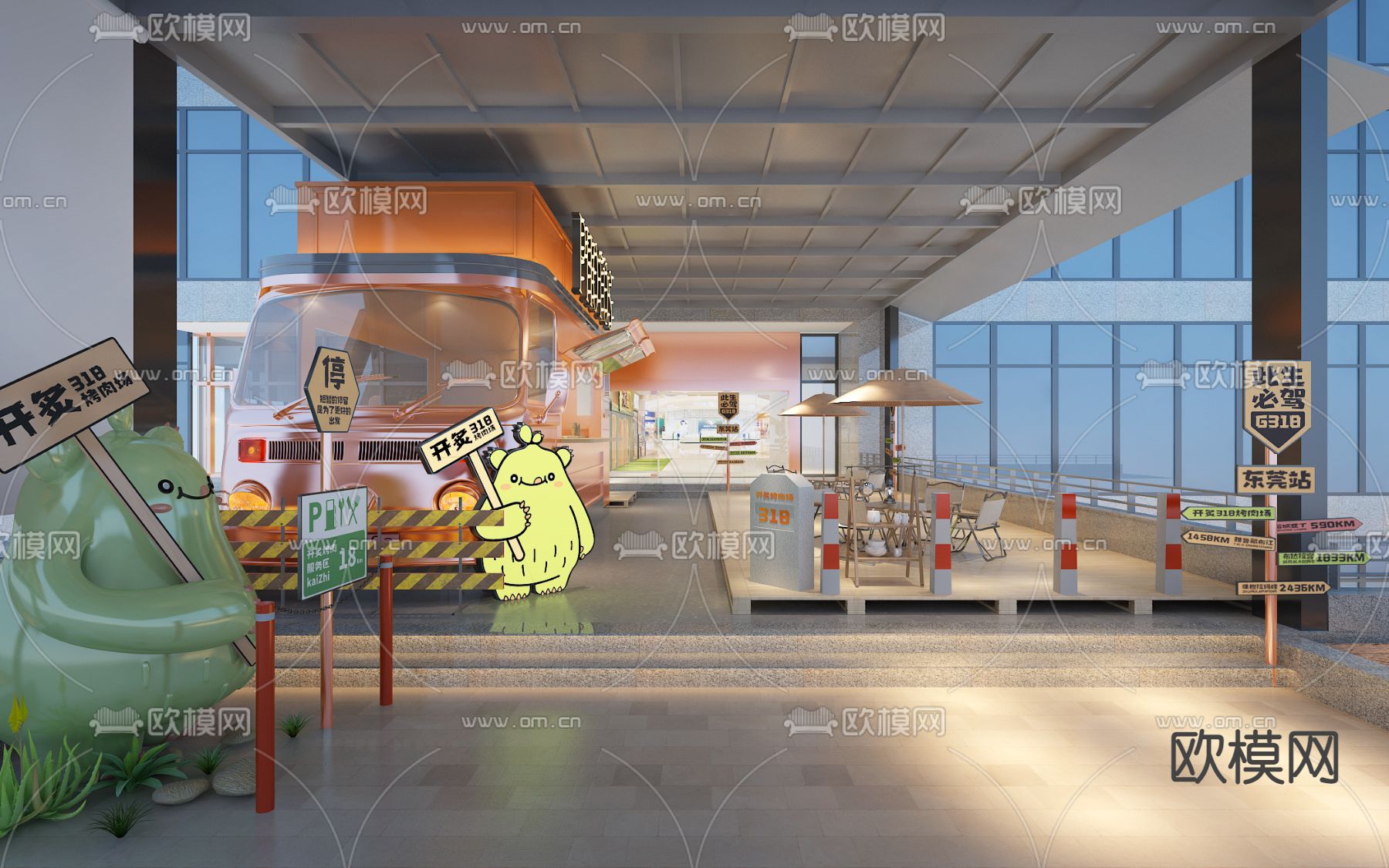 露营餐厅 烧烤店3d模型下载（渲染图1）