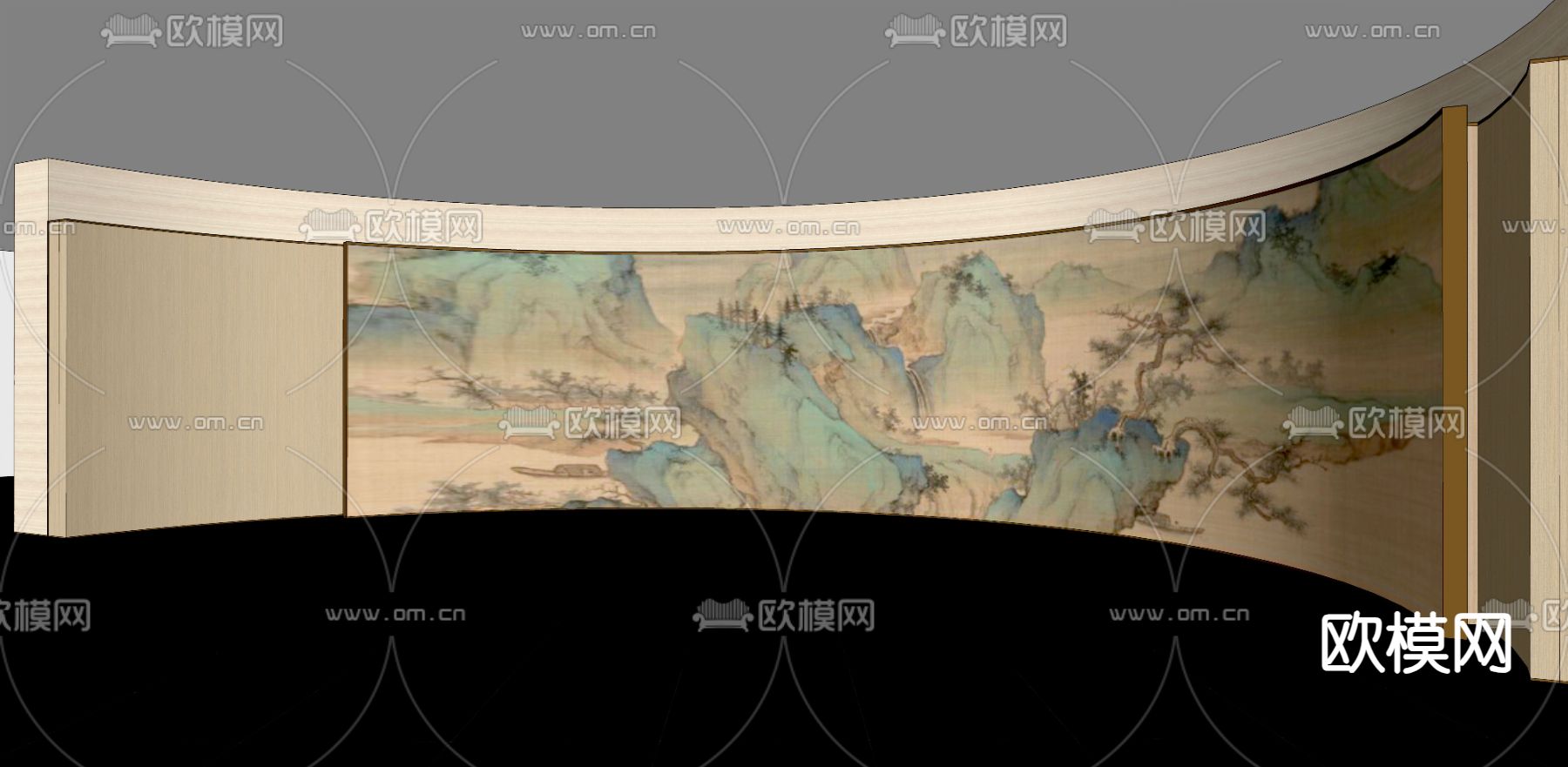 新中式背景墙 形象墙 接待厅su模型下载（渲染图2）