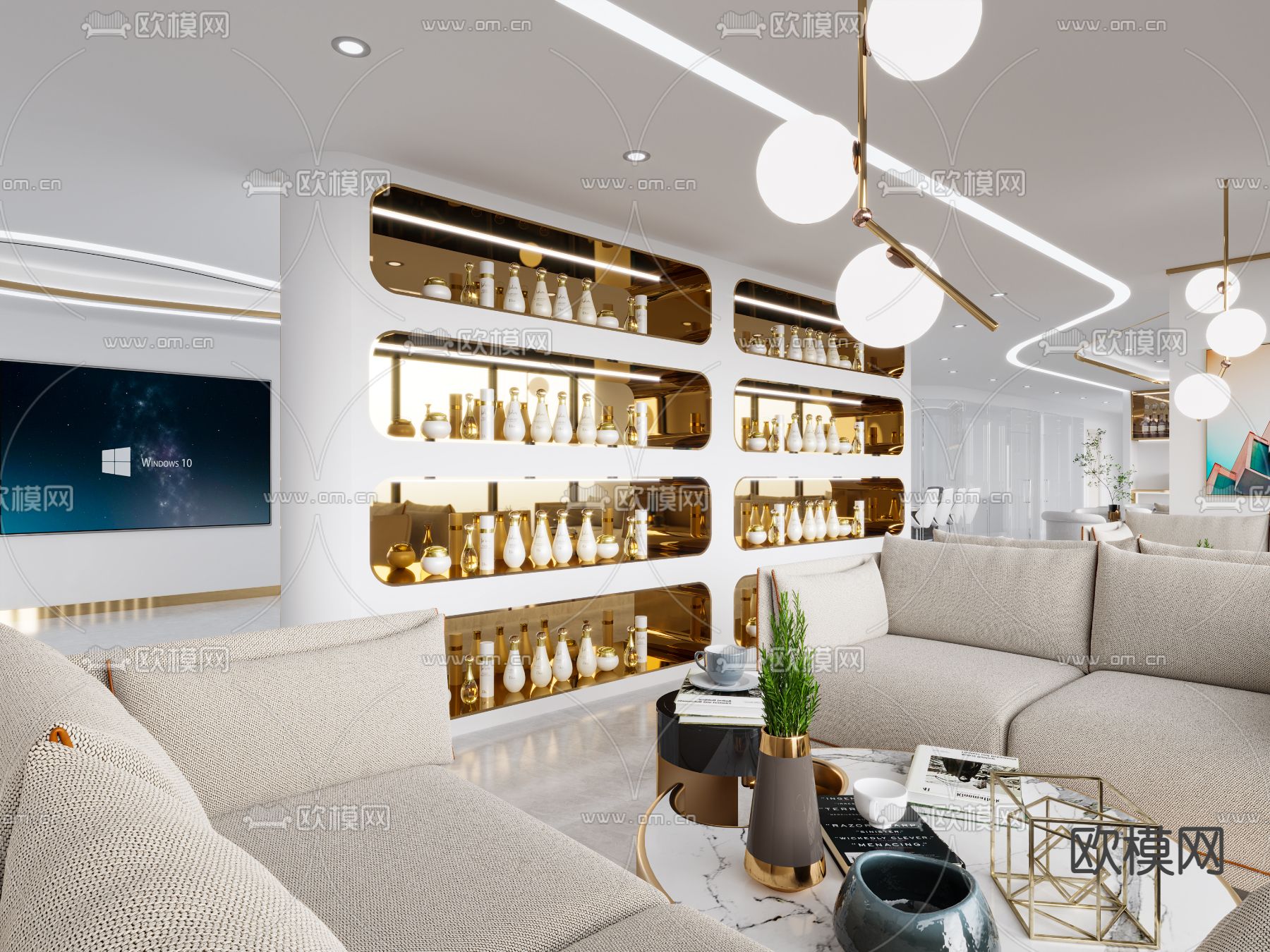 美容院前台 洽谈室 休息区su模型下载（渲染图5）