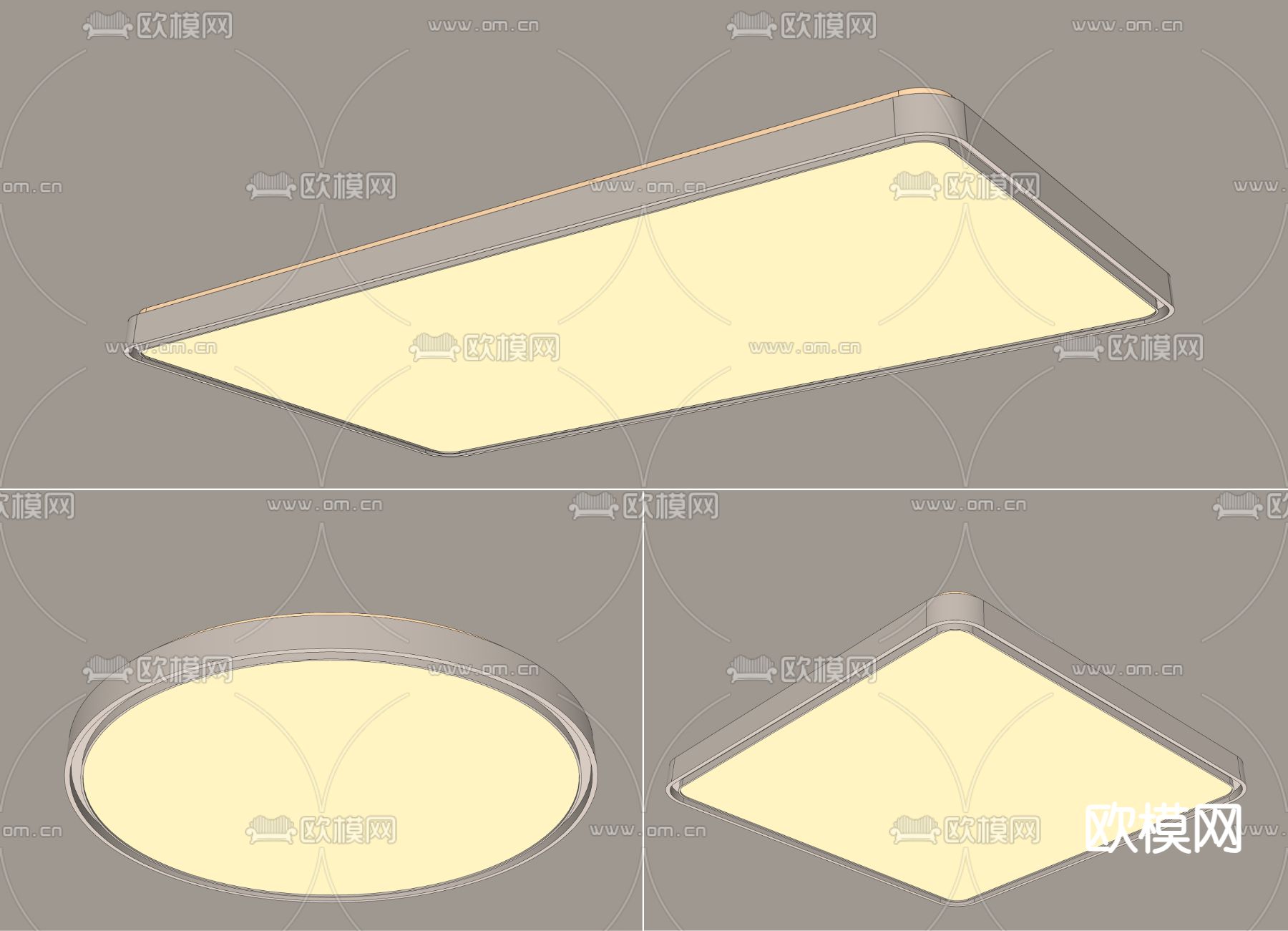 几何吸顶灯 方形卧室灯su模型下载（渲染图2）