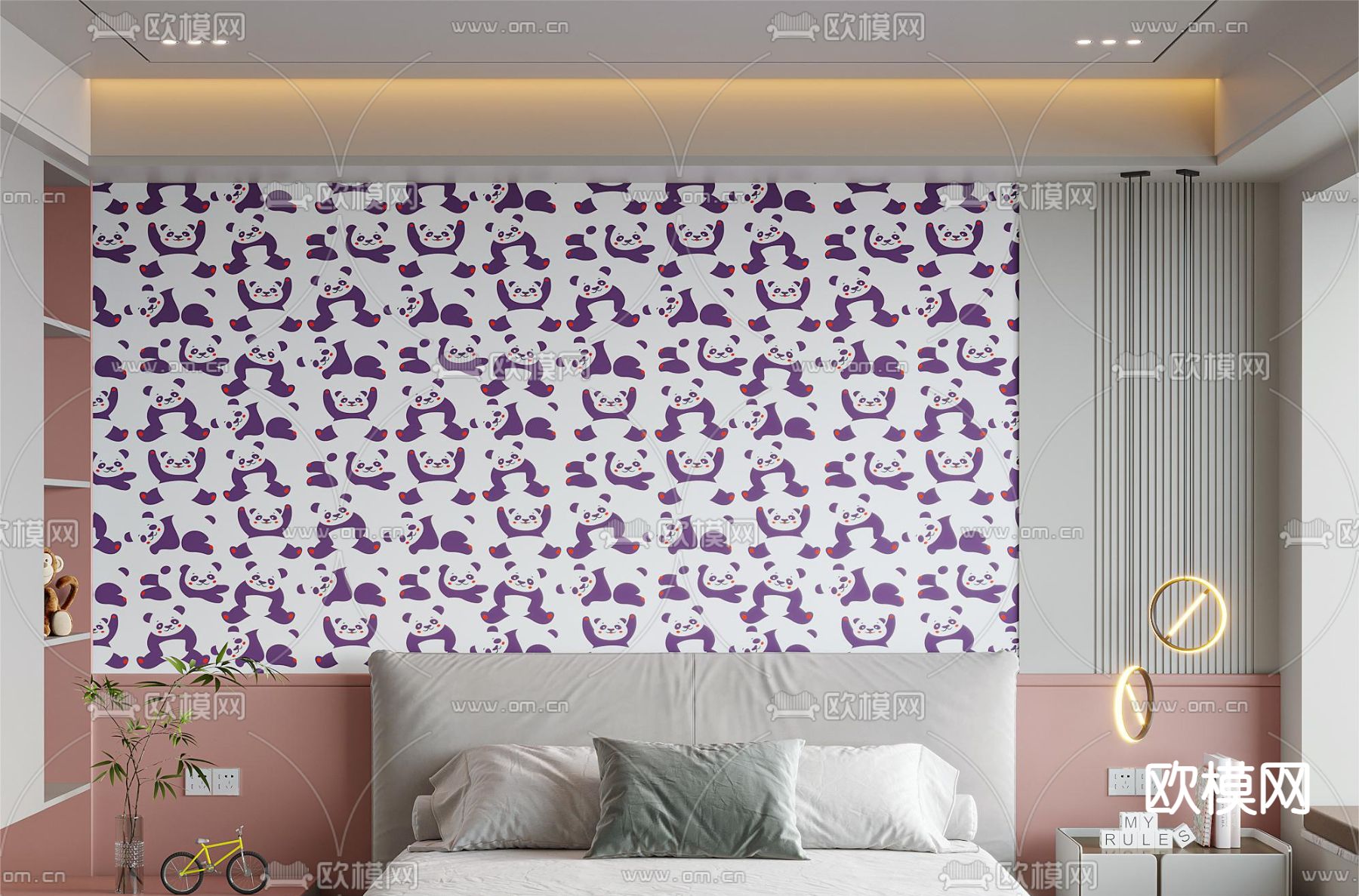 儿童床头背景墙3d模型下载