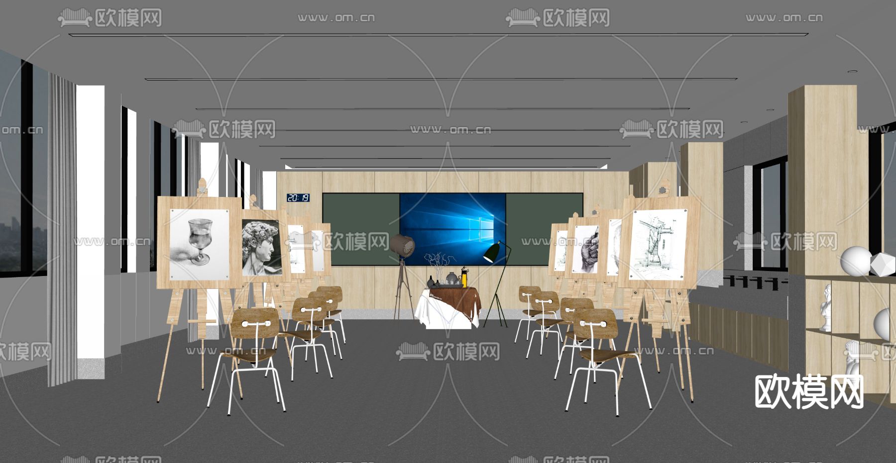 学校美术室 画室 素描室su模型下载（渲染图1）