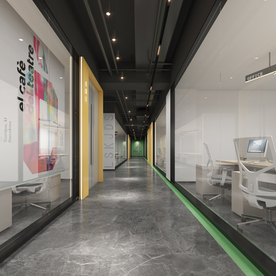  办公室走廊 过道su模型 