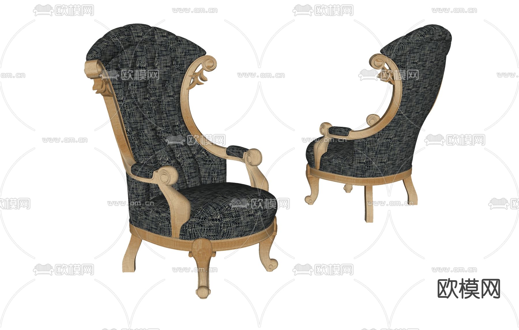 美式单人沙发 沙发椅su模型下载（渲染图2）
