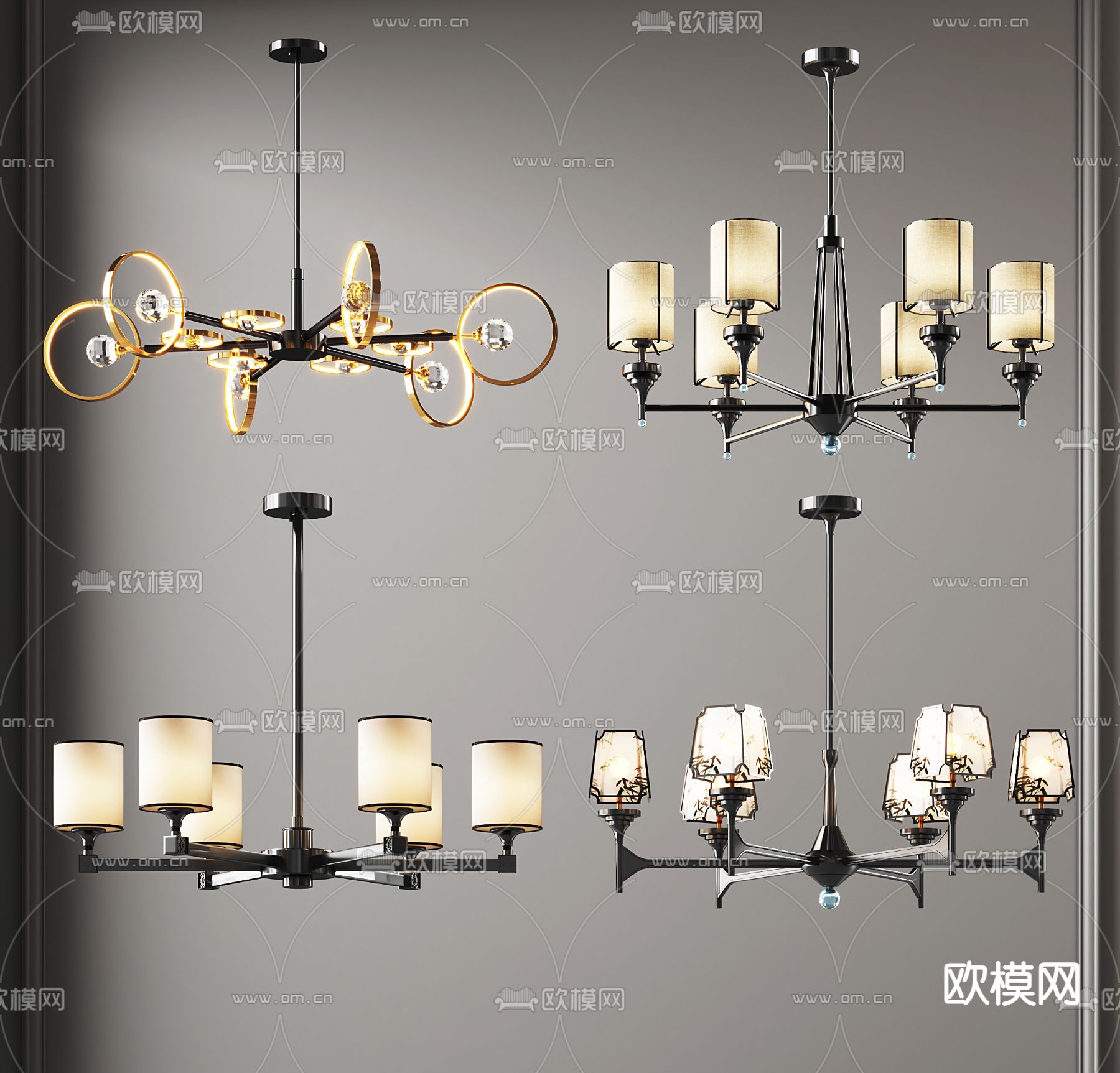 新中式吊灯 多头吊灯su模型下载（渲染图1）