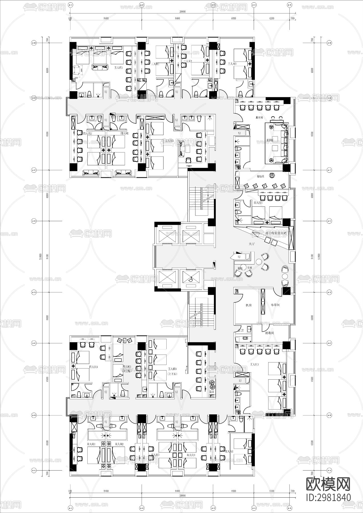 电竞酒店客房cad平面图下载