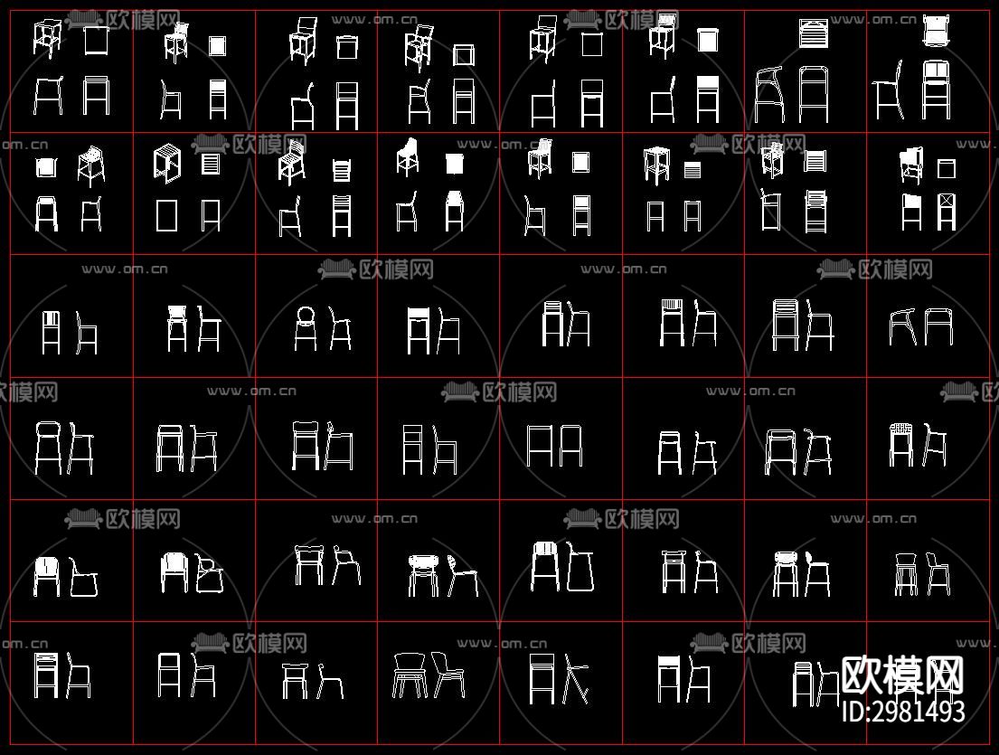 最新吧台椅餐椅单椅cad图库下载（渲染图1）