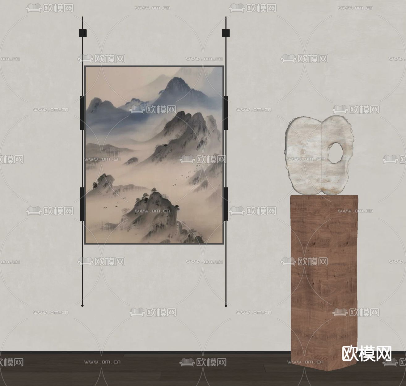 新中式装饰画su模型下载（渲染图1）