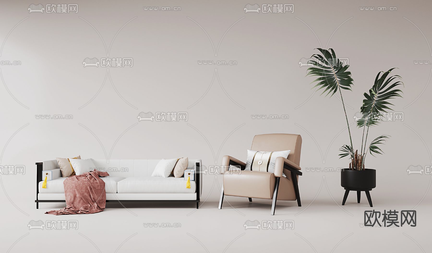 新中式沙发 双人沙发 休闲椅3d模型下载