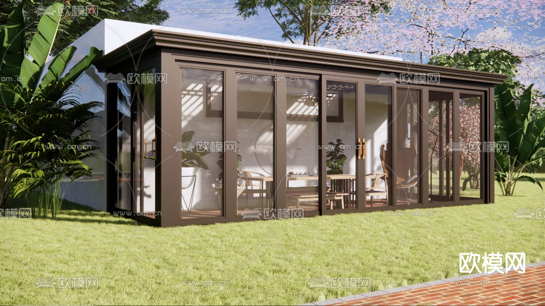 现代阳光房 玻璃房su模型下载（渲染图2）