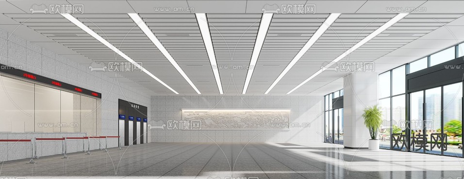 火车站售票厅su模型下载(渲染图1)