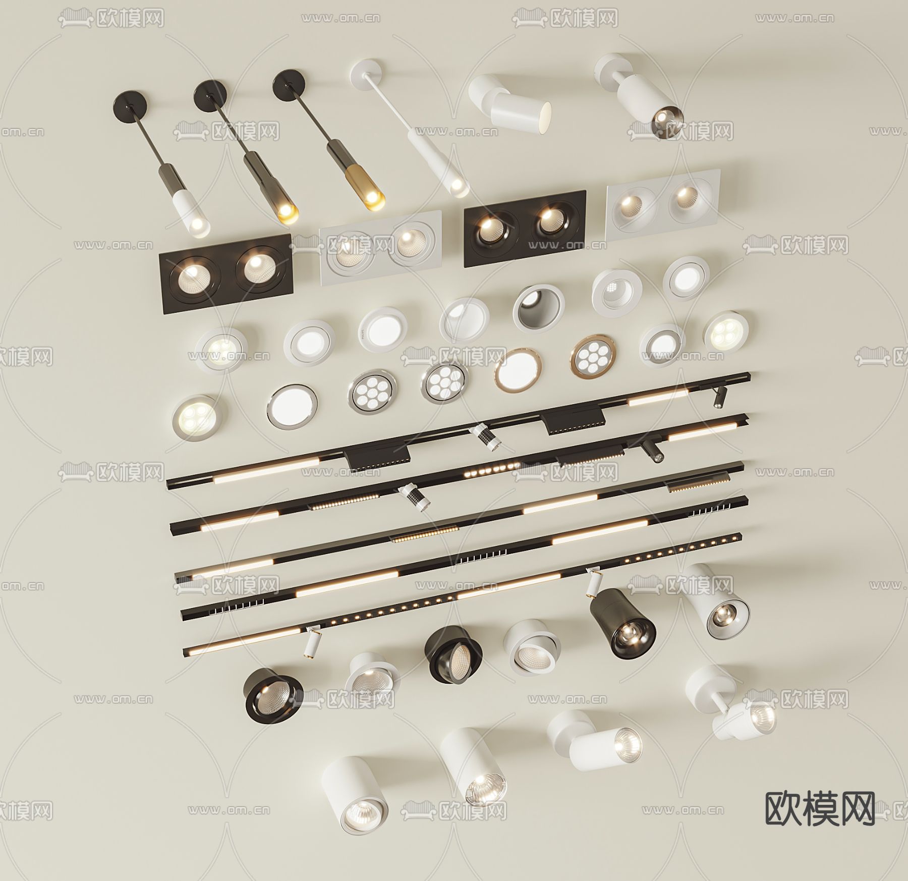 筒灯 射灯长筒灯 磁吸灯 轨道灯su模型下载（渲染图1）