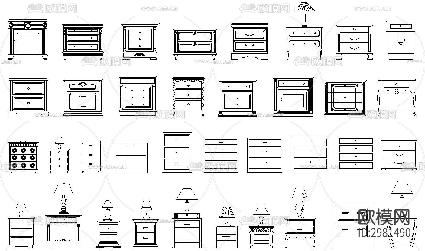 床头柜cad图库下载（渲染图1）