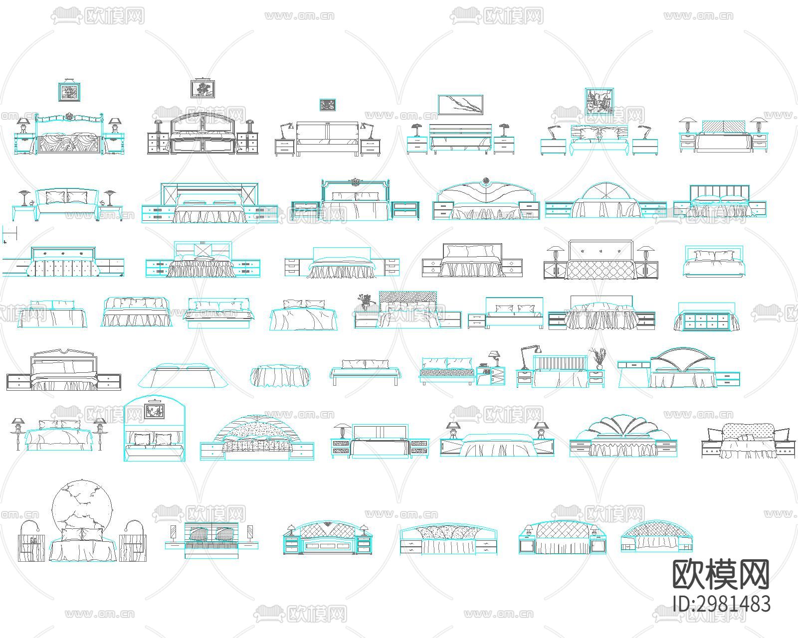 最新最全卧室床具多视角cad图库下载（渲染图5）