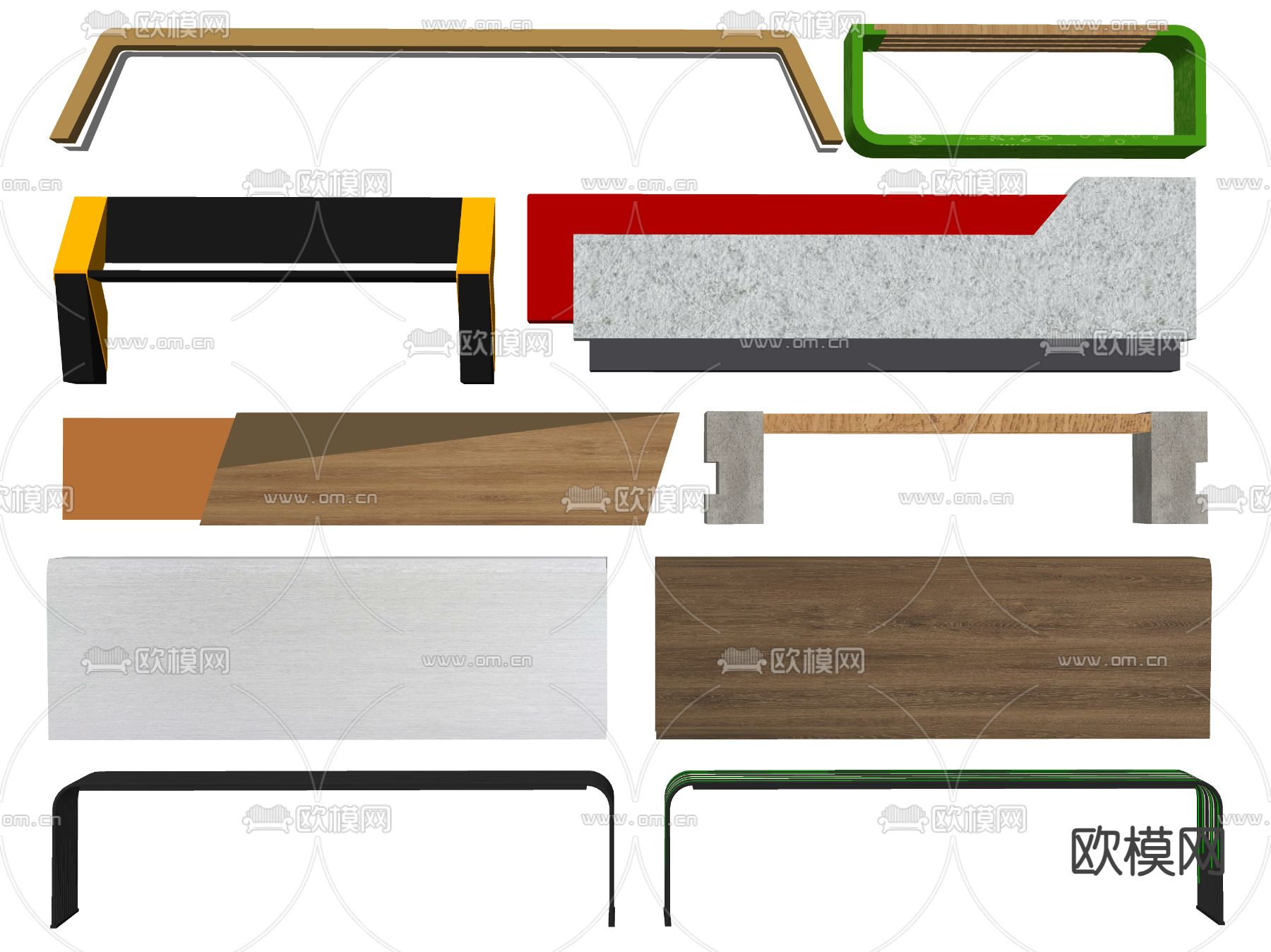 户外长凳 公园座椅su模型下载（渲染图2）