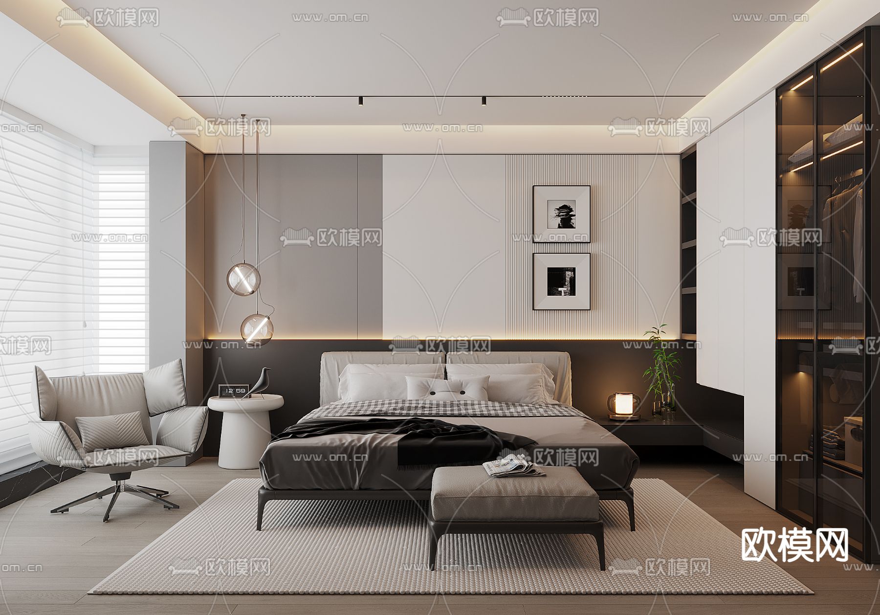 现代卧室 主人房3d模型下载