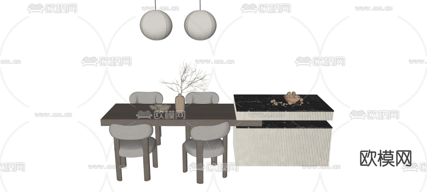 餐桌椅su模型下载（渲染图1）