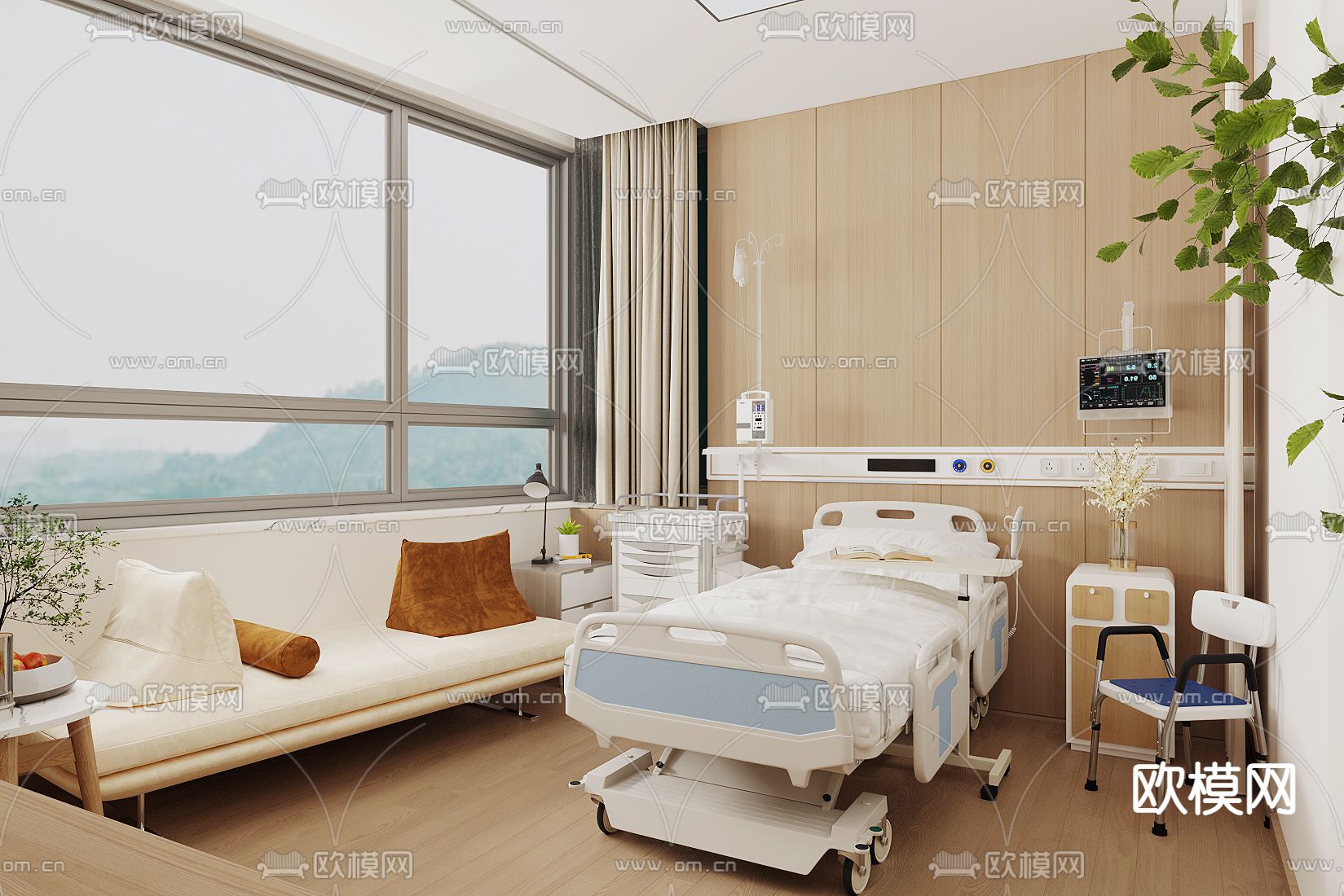 现代医院VIP 单间病房su模型下载（渲染图3）