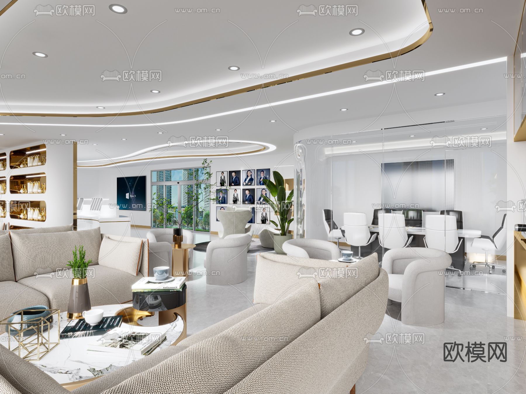 美容院前台 洽谈室 休息区su模型下载（渲染图4）