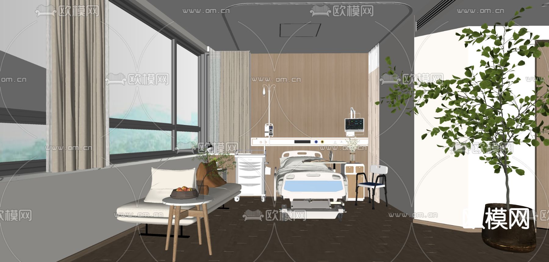 现代医院VIP 单间病房su模型下载（渲染图1）