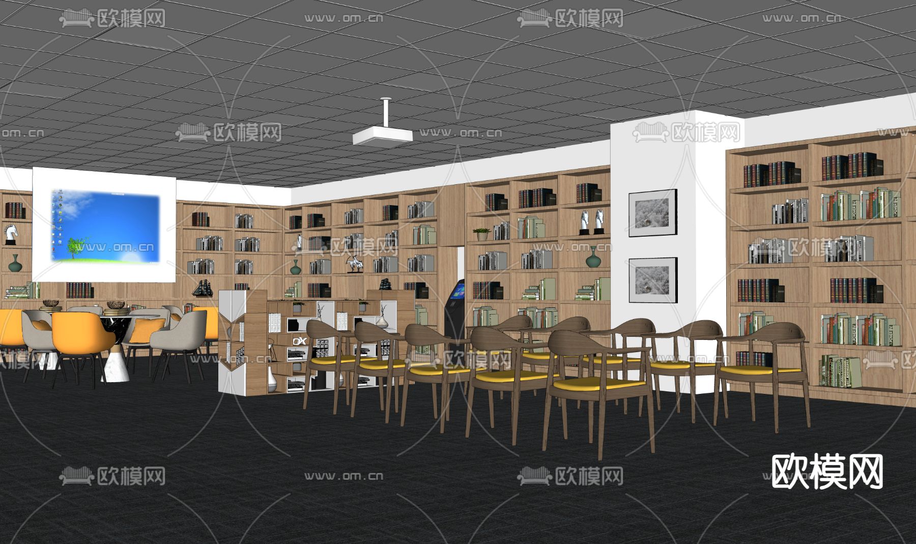 现代小书吧 图书馆 书店su模型下载（渲染图2）