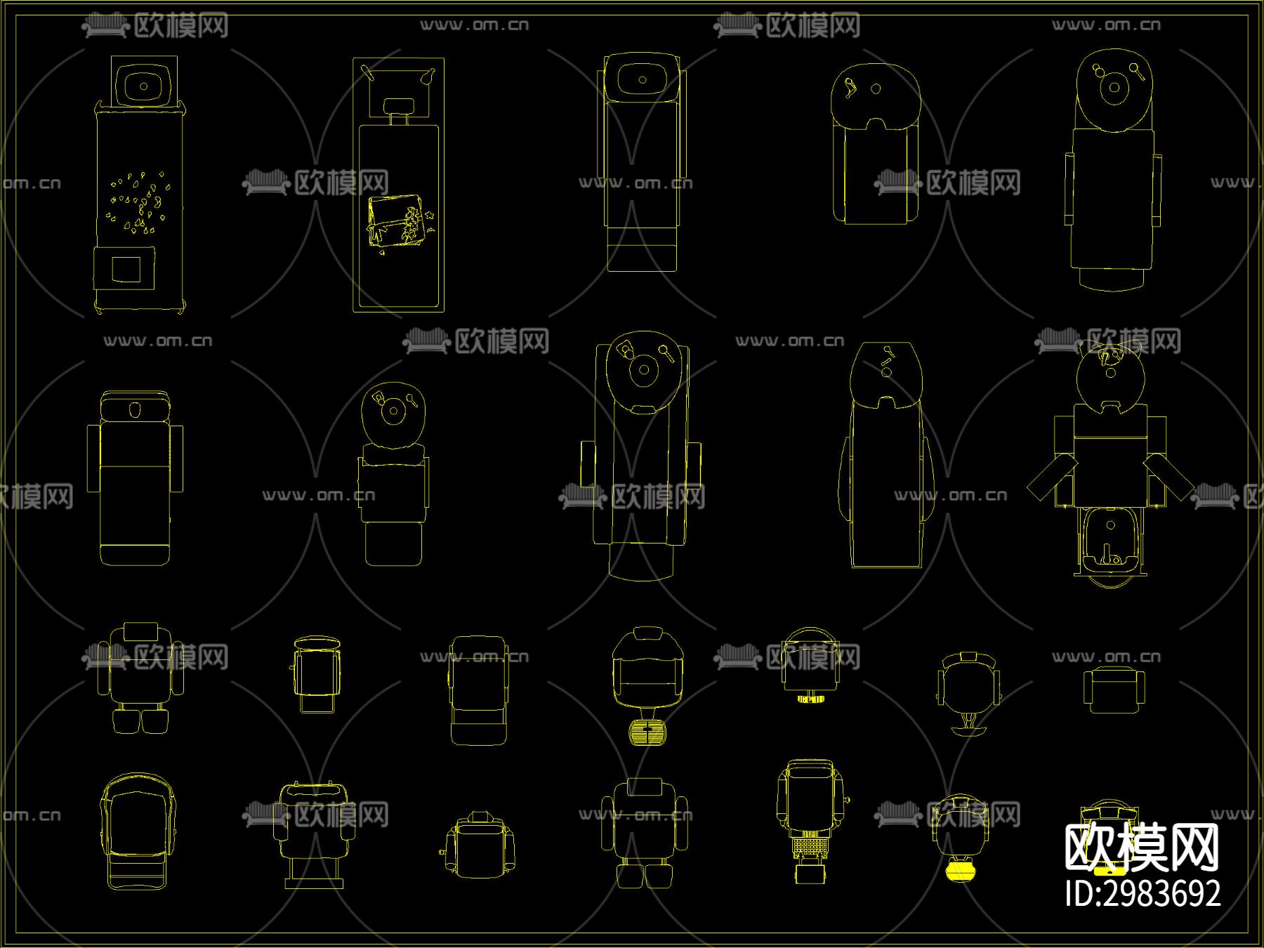 理发店座椅 洗头椅 理发椅cad图库下载（渲染图2）