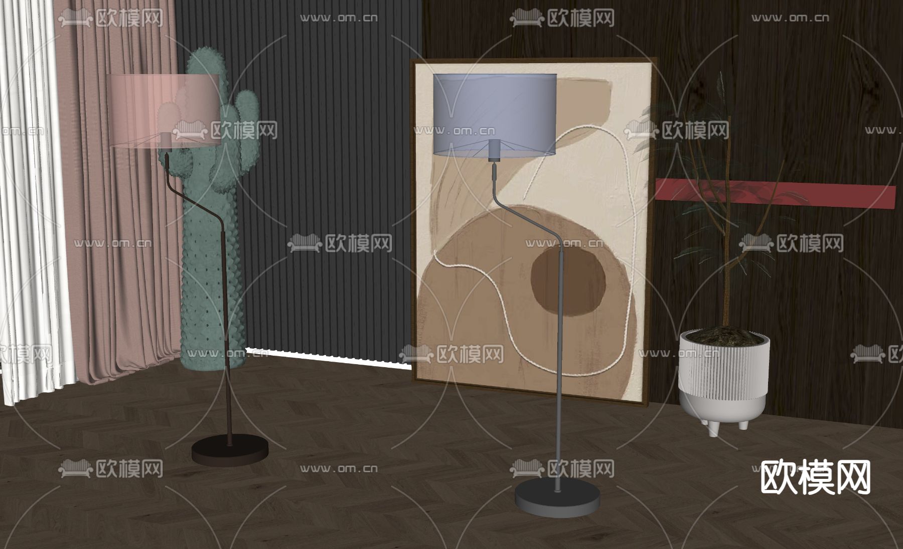 现代落地灯su模型下载（渲染图2）