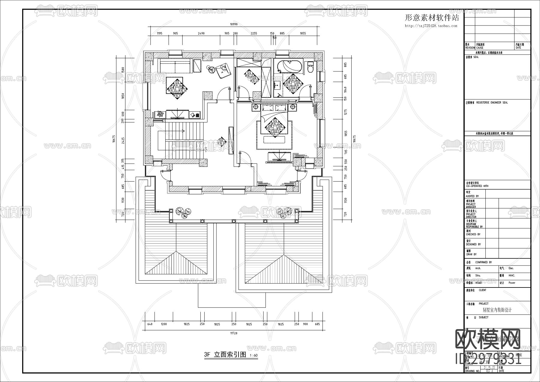 中式风格别墅家装cad施工图下载（渲染图2）