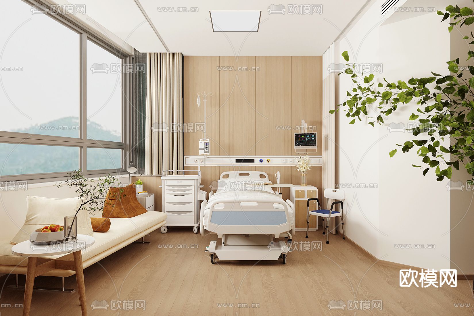 现代医院VIP 单间病房su模型下载（渲染图2）