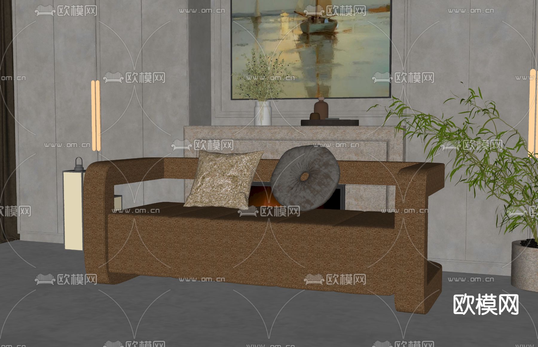 简欧双人沙发su模型下载（渲染图2）