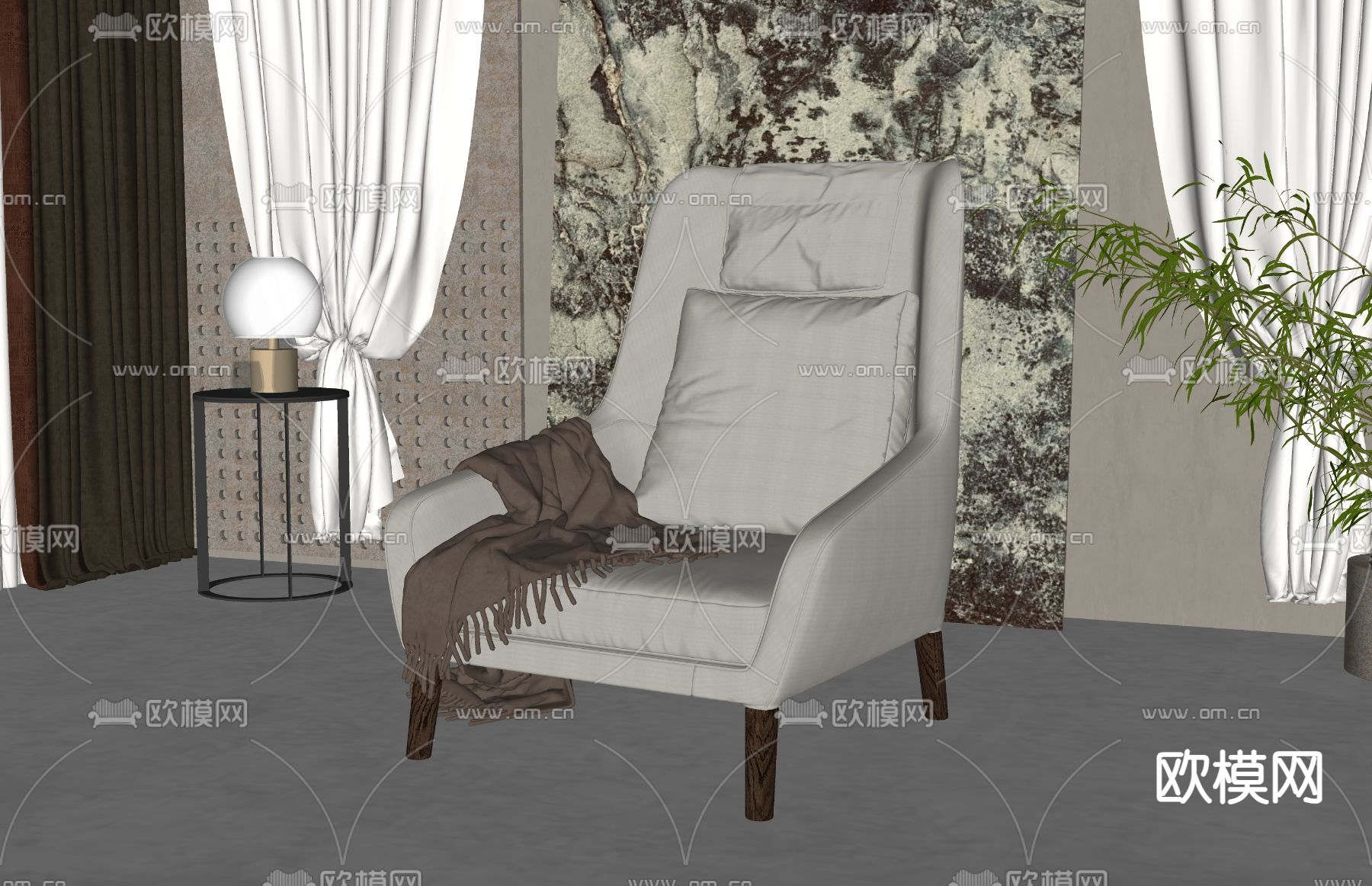 简欧椅子 休闲椅su模型下载（渲染图2）