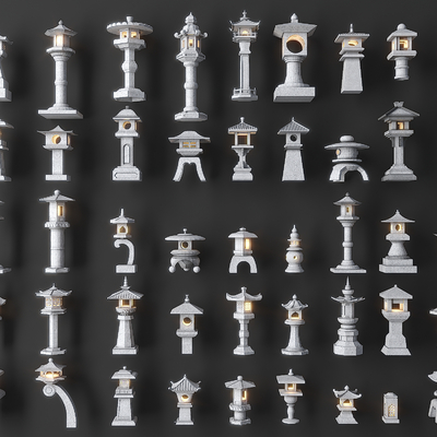  中式石灯笼 庭院灯 草地灯su模型 