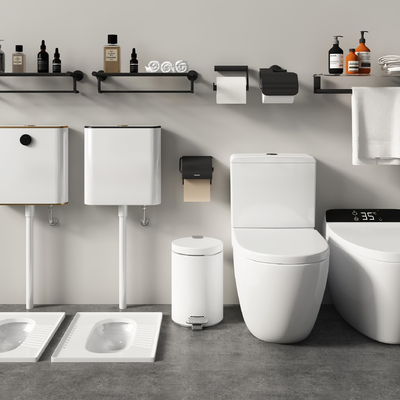  马桶 蹲便器 坐便器 毛巾架su模型 