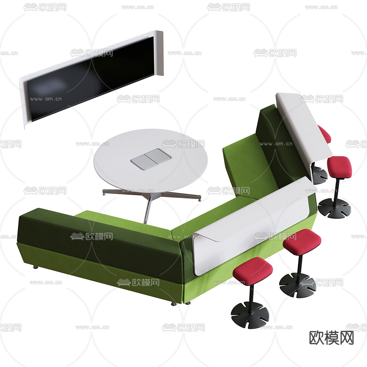 办公沙发 公共沙发 大堂沙发3d模型下载（渲染图2）