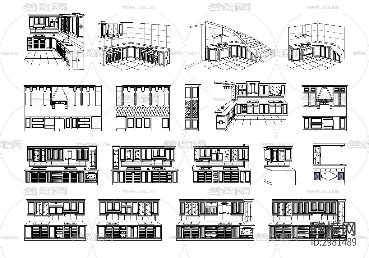 橱柜cad图库下载（渲染图1）