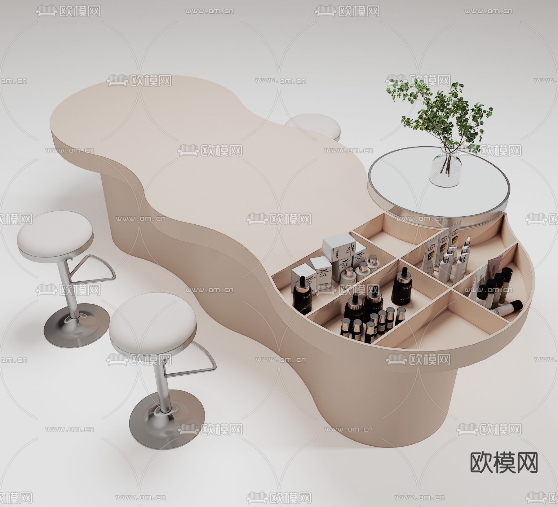 化妆品展台 展柜 中岛台3d模型下载（渲染图2）