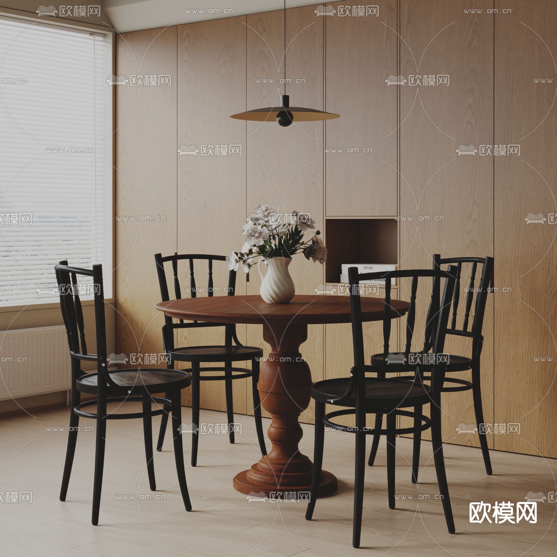 美式餐桌椅su模型下载（渲染图2）