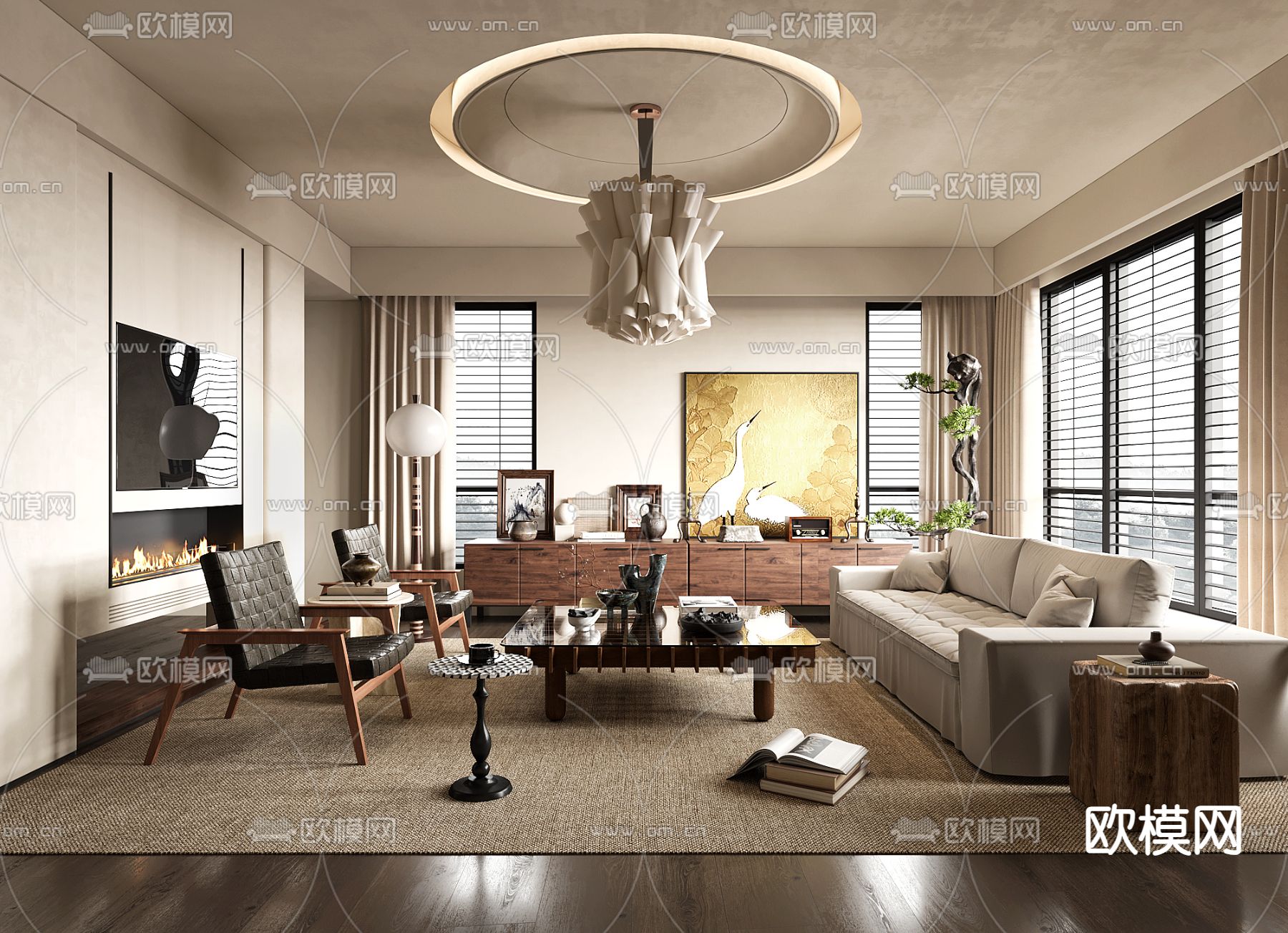 中古风客厅3d模型下载（渲染图1）