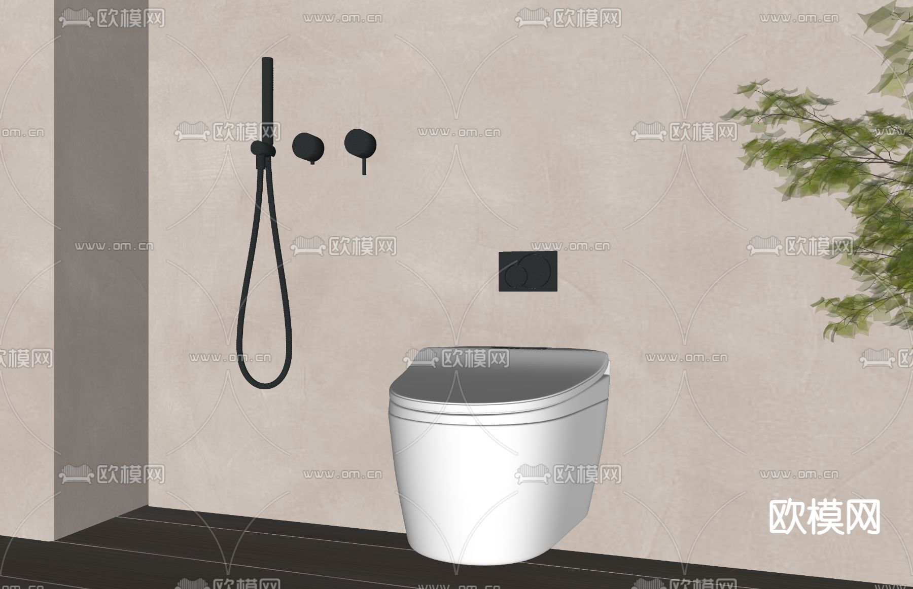 壁挂式马桶su模型下载（渲染图1）